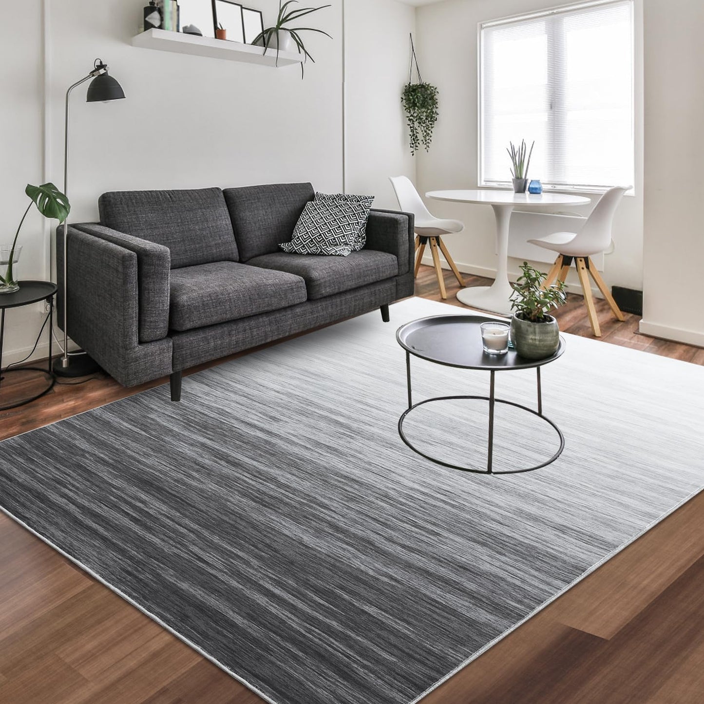GarveeHome 8x10 Rug Modern Living Room Rug Grey Rug Ombre Washable Rug for Bedroom Non-Slip Low Pile Abstract Rug Non-Shedding Foldable Thin Throw Rugs for Kids Room Nursery Home Office Dorm Grey