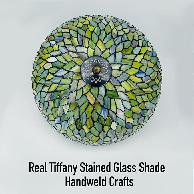 Tiffany Ceiling Light Fixture Green Wisteria Stained Glass Semi Flush Mount Lamp Wide 16 Inch Height 15 Inch Tiffany Ceiling Lamp
