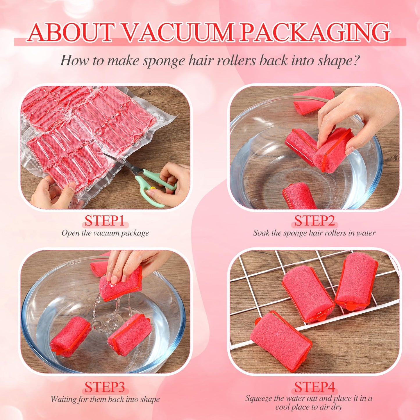 Geyoga 18 Pieces Sponge Hair Rollers Large Soft Foam Hair Styling Curlers Large Size Hairdressing Curlers for Women(Pink,1.6 x 2.8 Inches)