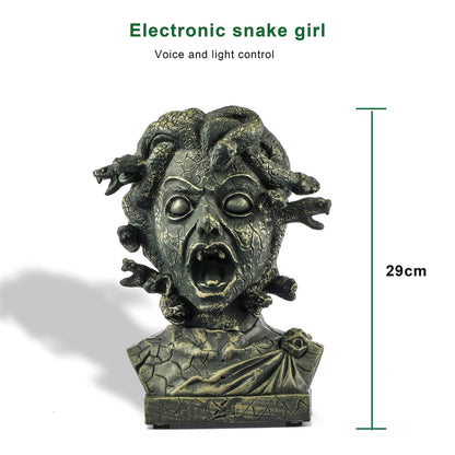 EVAPLUS 12 inch Electronic Animated Medusa Bust,Indoor/Outdoor Halloween Decoration,Creepy Tabletop Decor