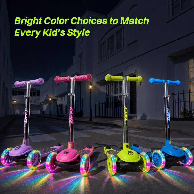 JOVA ZIFFY 3 Wheel Scooter for Kids 3-5, Toddler Kick Scooters with LED Light-Up Wheels for Boys and Girls, 5 Adjustable Height and Lean-to-Steer Design, Support up to 110 lbs, Green