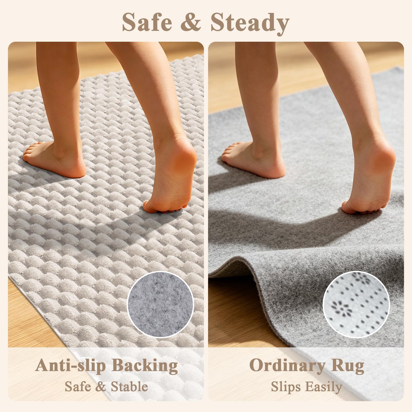 Vaukki 5x8 Area Rug for Living Room, Non Slip Washable 3D Bubble Living Room Rug, High Low Pile Hexagon Floor Mat for Bedroom, Modern Soft Fluffy Carpet for Dining Room, Office and Nursery, Beige