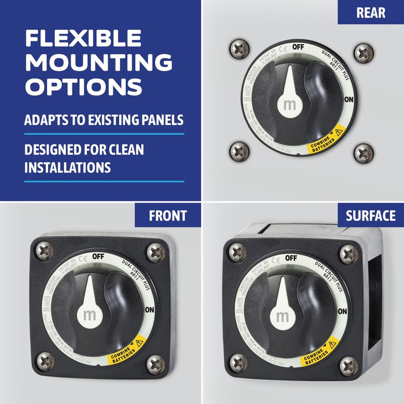 Blue Sea Systems Mini Dual Circuit Plus Battery Switch, Black, 6011200 m‑Series