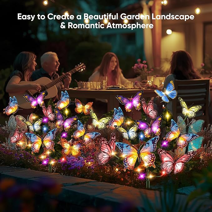 Solar Lights Outdoor Garden Decor: Gardening Gifts for Women Mom - 8 Pack 136 Butterfly Solar Lights with Colorful Bulbs - Outside Waterproof Christmas Decorations for Yard Patio Pathway Porch Lawn