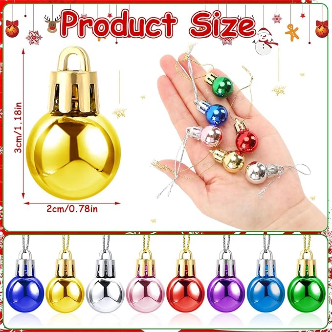 Jansun 120PCS Christmas Mini Balls Ornaments Multicolour Miniature Xmas Tree Hanging Decorations Small Vintage Glitter Balls for Holiday Party Outdoor Indoor DIY Craft Decor Supplies (Shiny Surface)