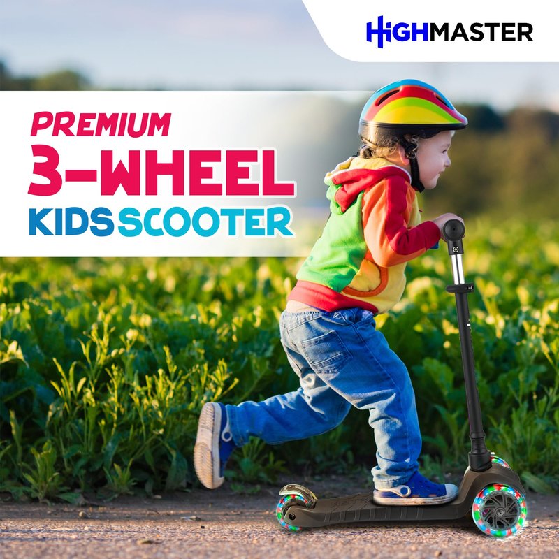 Highmaster 3-Wheel Toddler Scooter for Boys – Light-Up Wheels, Safe Ride for Ages 2+ – Holds Up to 165 lbs (Purple)