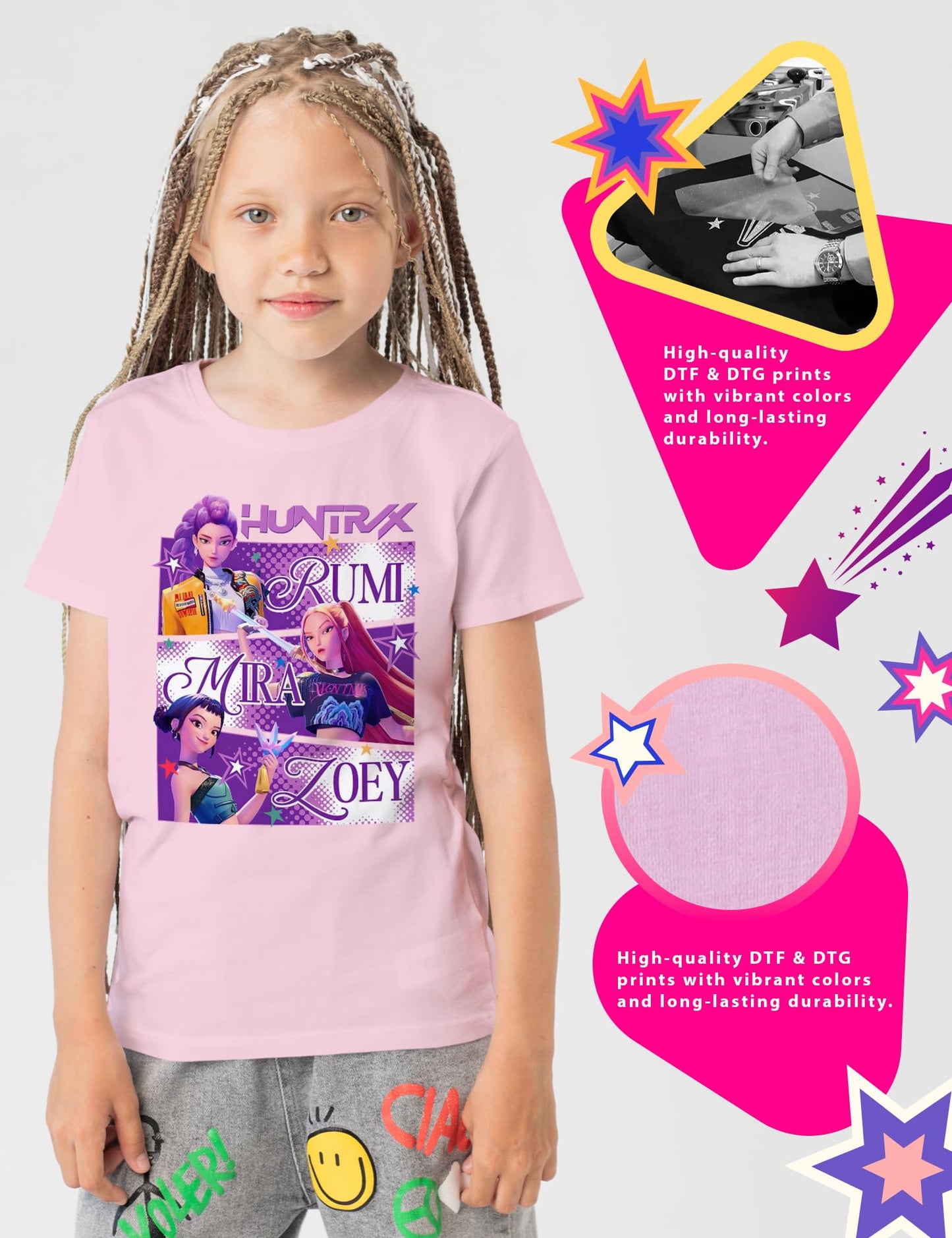 Huntrix Shirt - Demon Pop Hunters Shirt - Dark Fantasy Idol Slayer Graphic Tee - Supernatural K-Pop Merch for Kids&Adult (Pink, Youth S)