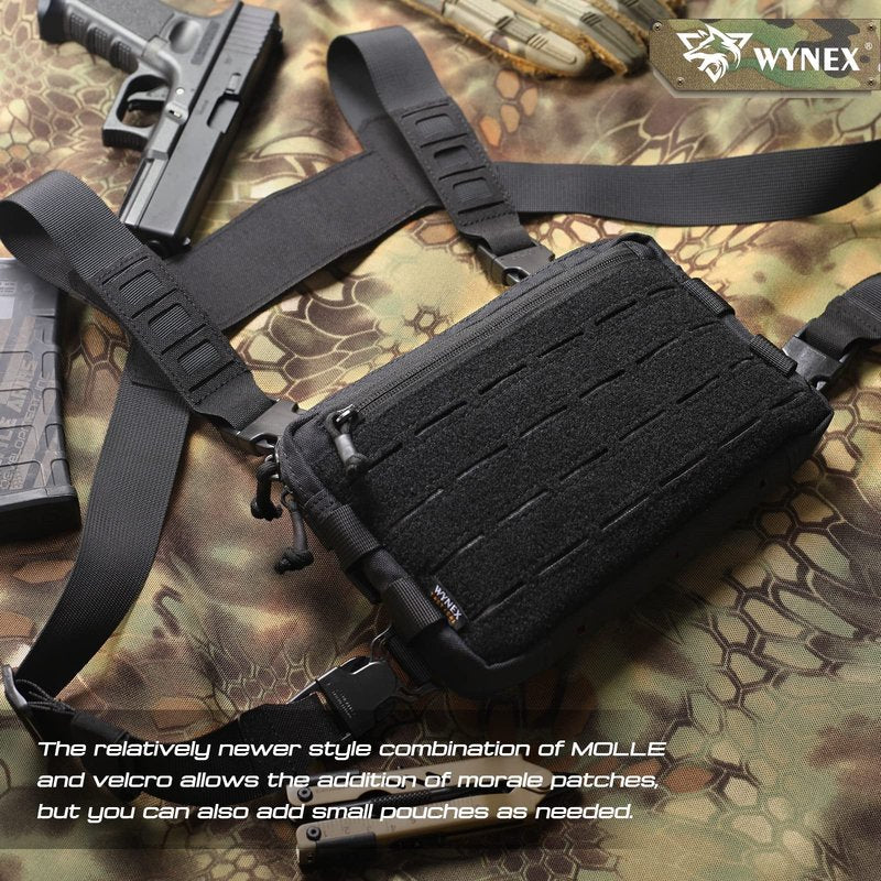 WYNEX Tactical Chest Rig Pack for Men, Running Chest Bag with Front Loop Airsoft Recon Chest Rigs for Hunting Outdoor EDC Combat Patch Included