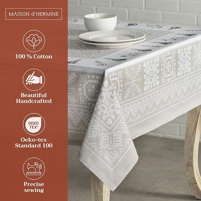 Maison d' Hermine Table Cloth Square Table 100% Cotton 54 x 54 Inches Fall Tablecloth Reusable Everyday Use for Thanksgiving Christmas Decorations Dining Farmhouse Party (Cozy Christmas)