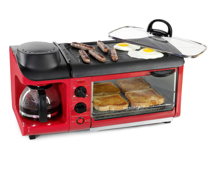 Nostalgia 3-in-1 Breakfast Station - Includes Coffee Maker, Non-Stick Griddle, and 4-Slice Toaster Oven - Versatile Breakfast Maker with Timer - Aqua