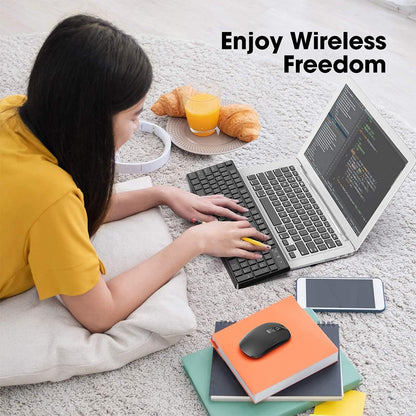 Wireless Keyboard and Mouse Set, Full Size Wireless Keyboard Ergonomic Design & Quiet USB Cordless Mouse Combo UK Layout, 12 Multimedia Shortcuts for Windows Computer PC Laptop Desktop,Black