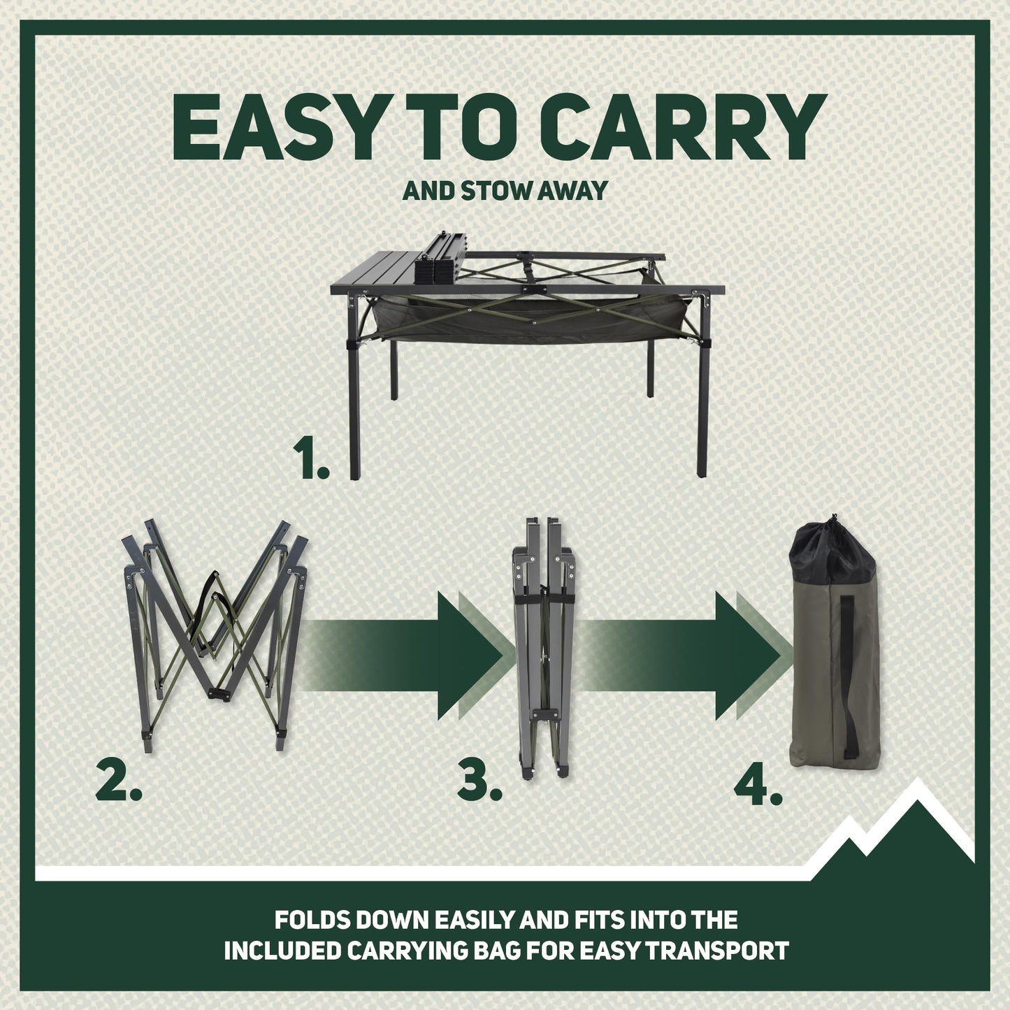OUTSIDER Folding Camping Table, Portable Roll-up Outdoor Lightweight Aluminum Camp Table for Picnic BBQ Backyards Beach, Large Storage Mesh Pocket and Carrying Bag Included