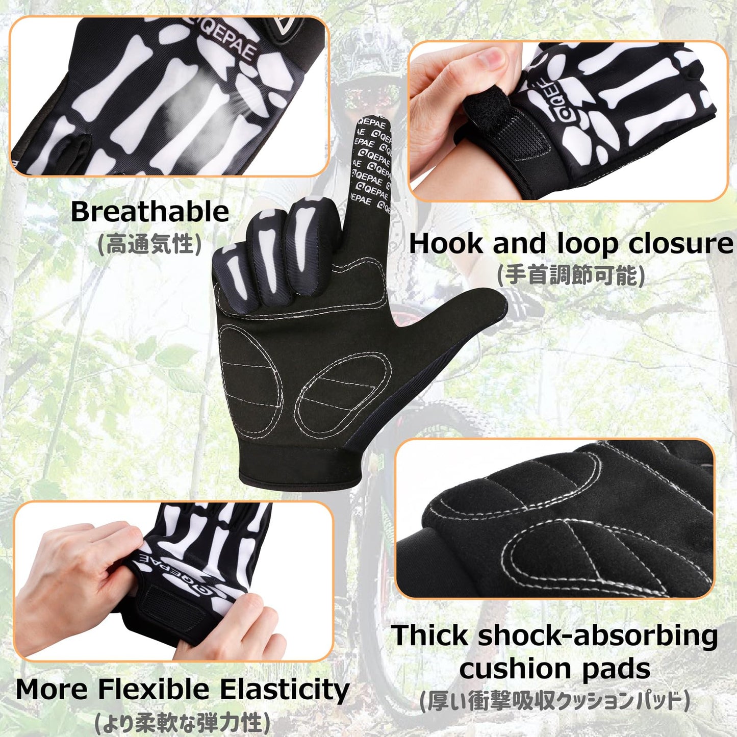 Azarxis Skeleton Gloves Reflective for Men Women, Skull Gloves Glow in The Dark Anti Slip for Cycling Motocycling Halloween Cosplay Party Thanksgiving Christmas (White - Reflective, Large)