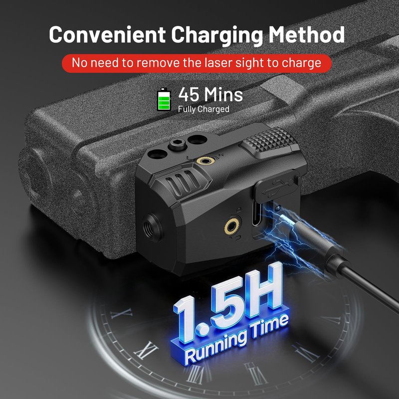 EZshoot Sub-Compact Pistol Laser Sight, Red Laser Sight for Pistol Handgun, Rechargeable Low Profile Laser Beam for 21MM Picatinny Rail Mount, Strobe Mode Available, Ambidextrous Switch