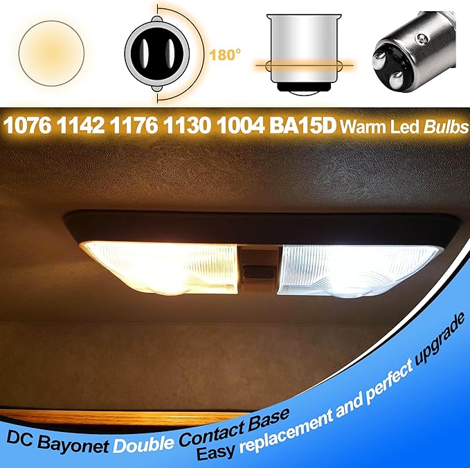BA15D AC/DC12-24 Volt LED Bulb, Double Contact/DC Bayonet Base, 1076 1142 1176 S8 5 Watt 2700K Warm White for RV Camper Trailer Boat Trunk Interior Lights(Pack of 3)