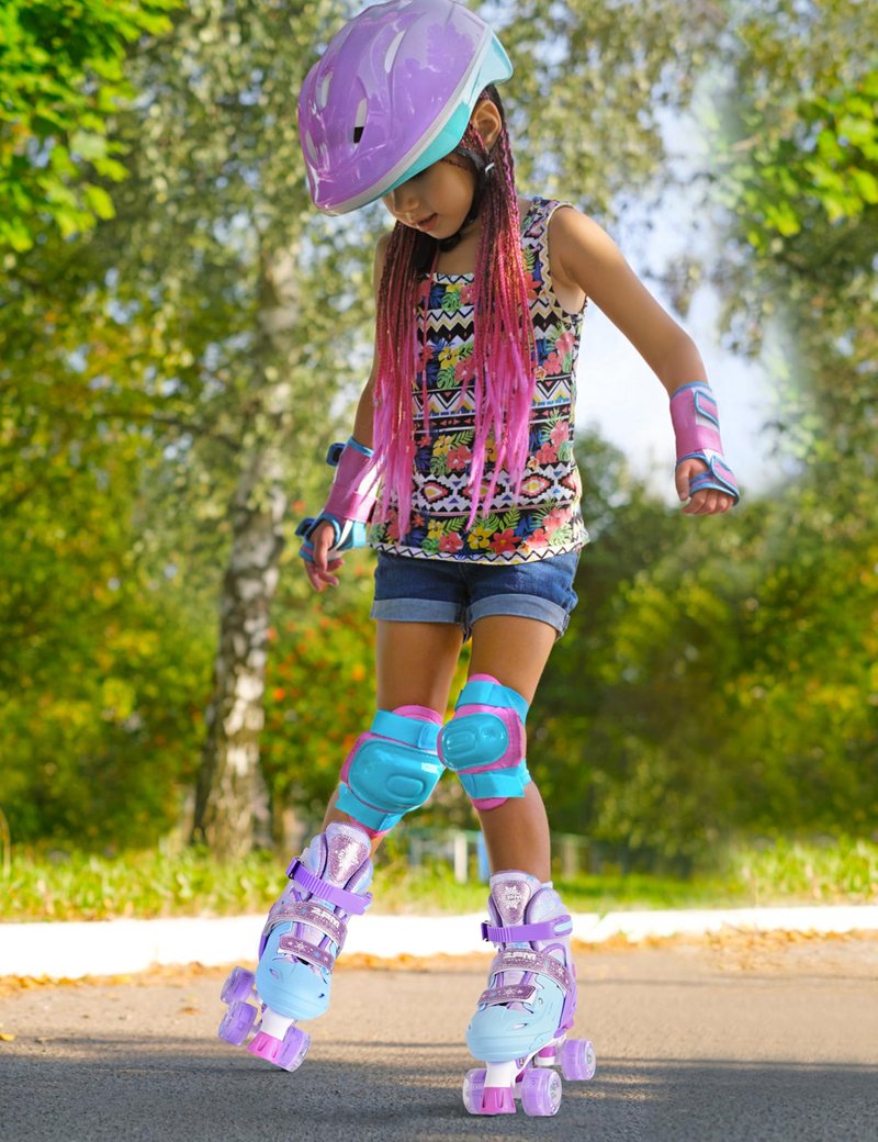 2PM SPORTS Kids Roller Skates Girls Ages 5-8 8-12 3-5 4-6 6-12 with Light Up Wheels, Outdoor Indoor Rollerskates for Girls Toddler Youth Beginner Size 10C 11C 12C 13C 1 2 3 4 5 6 Purple Snowflakes
