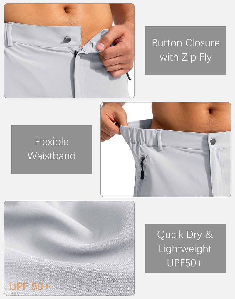 Pudolla Men's Hiking Cargo Shorts 9" Lightweight Outdoor Work Shorts for Men Travel Golf Camping Casual with 5 Zipper Pockets(Bright Grey 3X-Large)