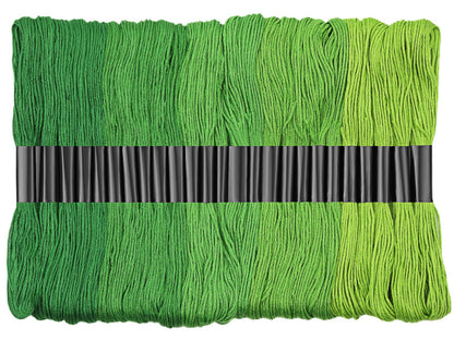 Dercuy 25 Skeins Green Series Cross Floss Stitch Thread, 8m Cotton Embroidery Floss Set with Plastic Bobbins & Needle