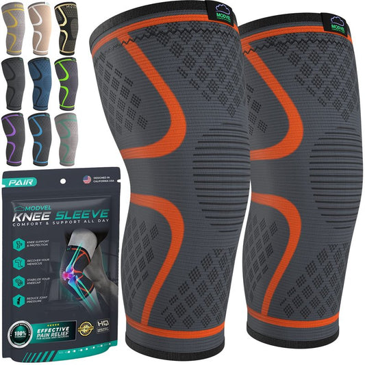 Compression Knee Brace for Men & Women - 2-Pack Support Sleeves for Running, ACL, Meniscus Tear & Arthritis Relief | Adjustable Fit