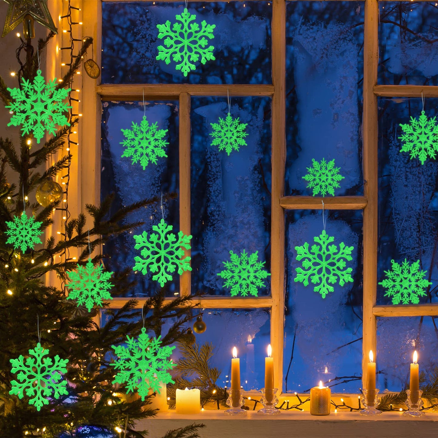 Christmas Snowflake Ornament Glow in The Dark Decorations- 36Pcs Luminous Plastic Snowflake Ornaments for Christmas Tree Decorations Winter Wonderland Bedroom Home Frozen Party Supplies