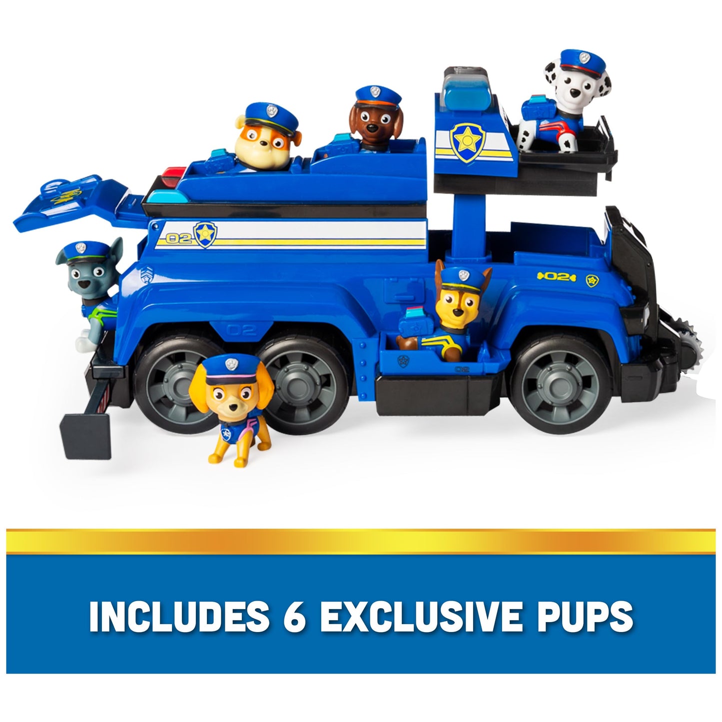 Paw Patrol Team Cruiser, Large Scale Vehicle with Exclusive Chase, Marshall, Skye, Rubble, Rocky & Zuma Action Figures, Toys for Boys & Girls Ages 3+