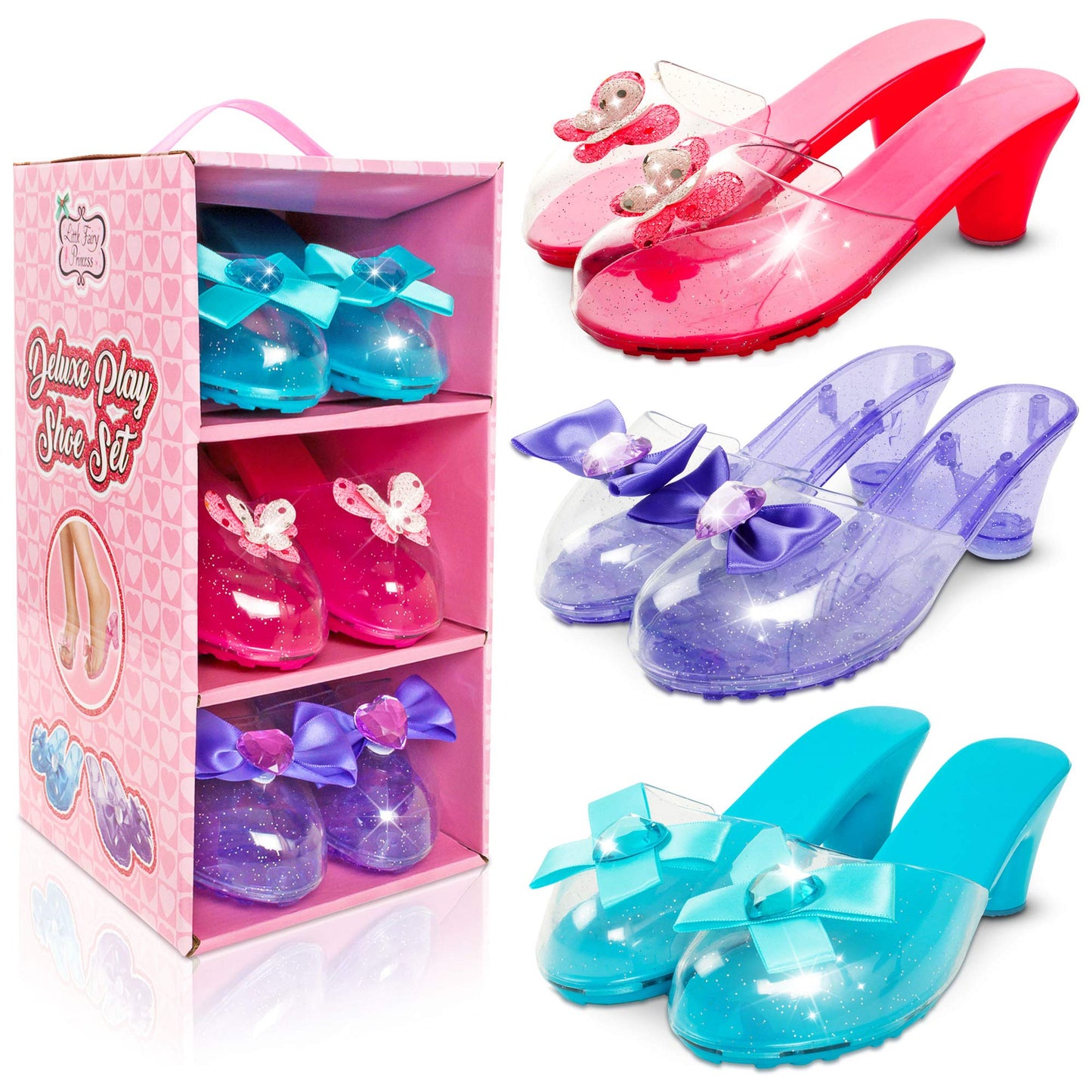 Little Fairy Princess Dress Up Shoes - 3 Soft Princess Jelly Shoes, Kids, For Girls Age 3-6 Years, Little Girls Shoe Storage Box, Fancy Dress, Toys