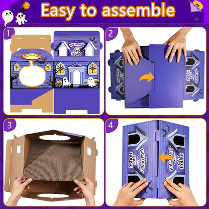 Tailtastic Halloween Cardboard Cat House Playhouse with 2 Scratching Pads & Catnip - Indoor Cat Scratcher Hideaway for Kittens & Cats (14"x14"x13")