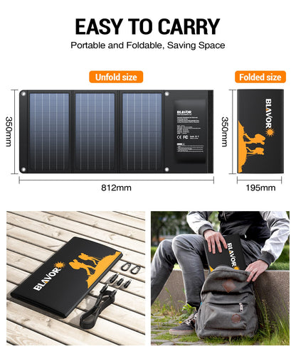 BLAVOR 30W Solar Charger USB-A QC3.0 24W USB-C DC 30W Outputs, Foldable Solar Panel for Camping, IPX4 Waterproof, Solar Battery Charger Compatible with Solar Generators, Phones, Tablets