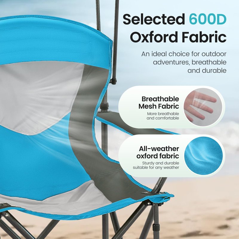 HIGH POINT SPORTS Camping Chairs with Shade, Heavy Duty Canopy Lounge Chair Sunshade Hiking Travel Chair with Cup Holder for Outdoor, Camping, Beach and Patio, Enamel Blue