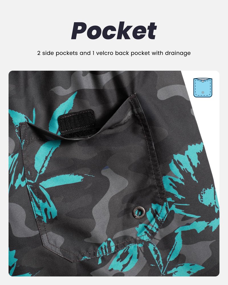 maamgic Mens Swim Trunks Quick Dry Swim Shorts with Mesh Lining Funny Swimwear Bathing Suits 7inch Dark Grey Poppy Flower Small
