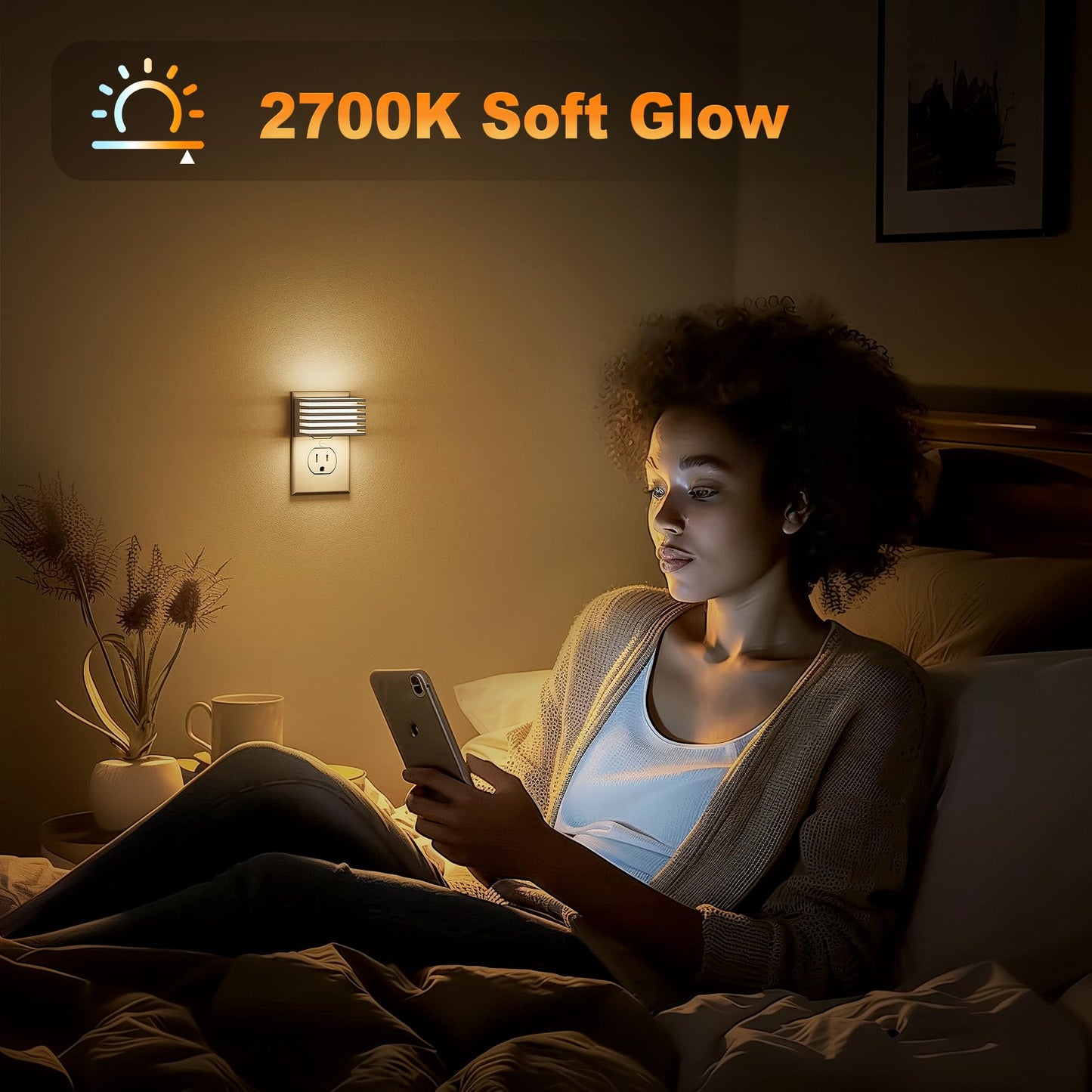 JandCase LED Night Light, [2 Pack] Night Lights Plug into Wall with Dusk to Dawn Sensor, Dimmable Plug in Night Light, Adjustable Brightness, 3000K Soft White Nightlight for Bedroom Bathroom Hallway