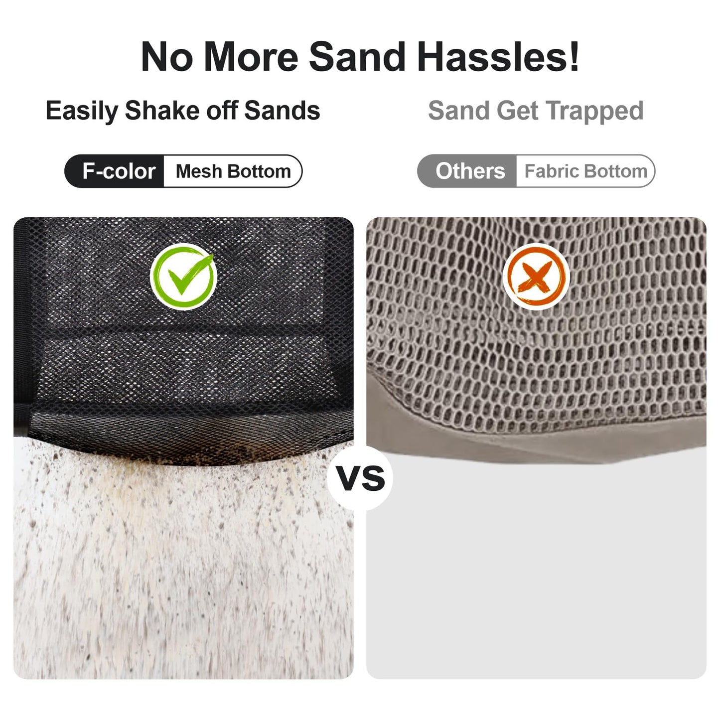 F-color Mesh Beach Bag Family - 2 Pack Beach Tote 9 Pockets Cruise Vacation Essentials, Black