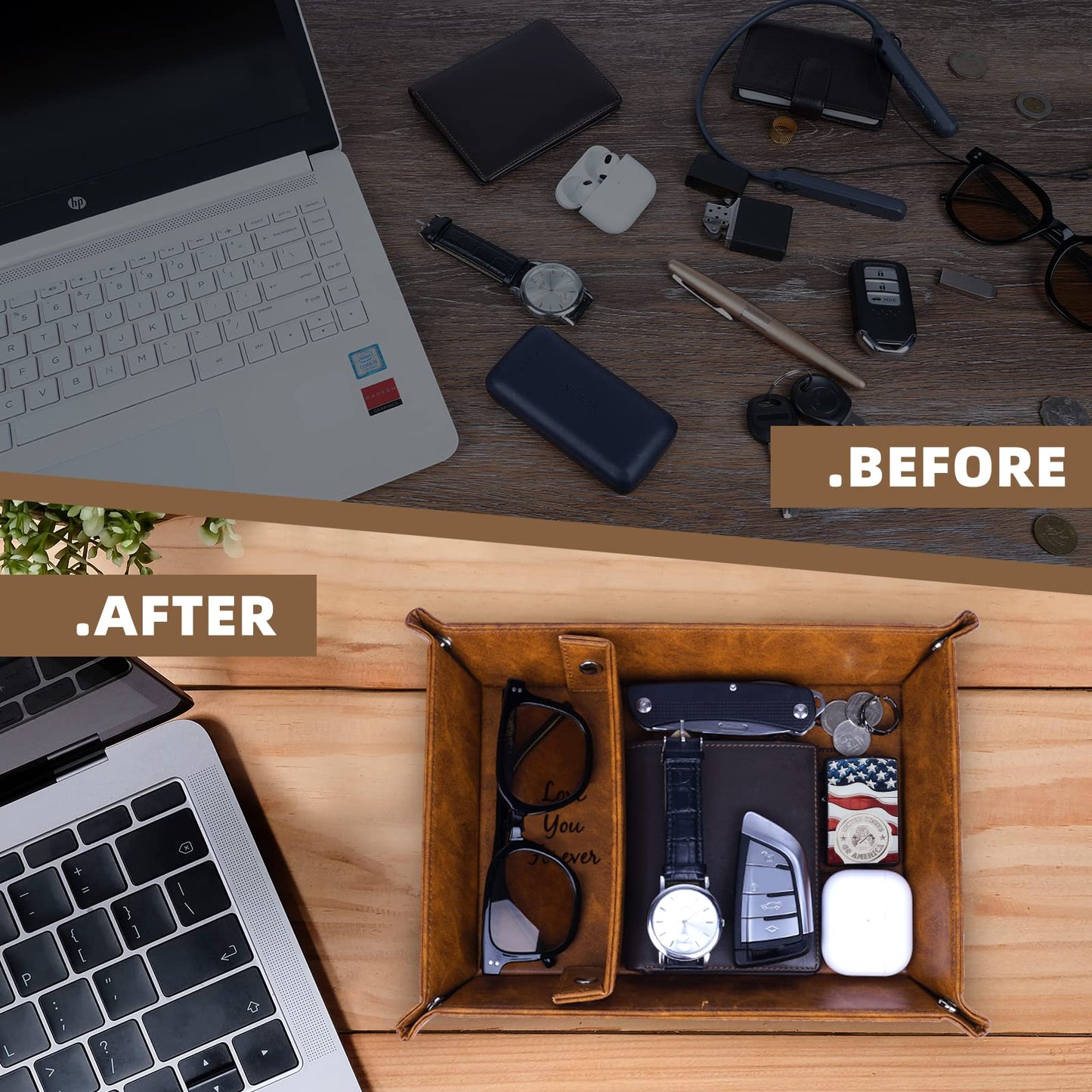 ZAPUVO PU Leather Valet Tray and Keychain, Valentines Day Birthday Gifts for Men, Unique Romantic Gifts for Men Him Boyfriend, Best Mens Gifts Ideas for Husband Anniversary from Wife