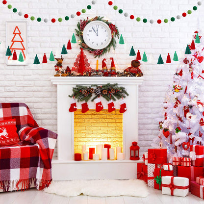 Syhood 4 Pcs Christmas Pom Pom Tassel Garland Felt Pompom Ball Banner Christmas Tassel Garland for Xmas Tree Hanging Decorations Holiday Party Supplies Home Decor(Red Green White)