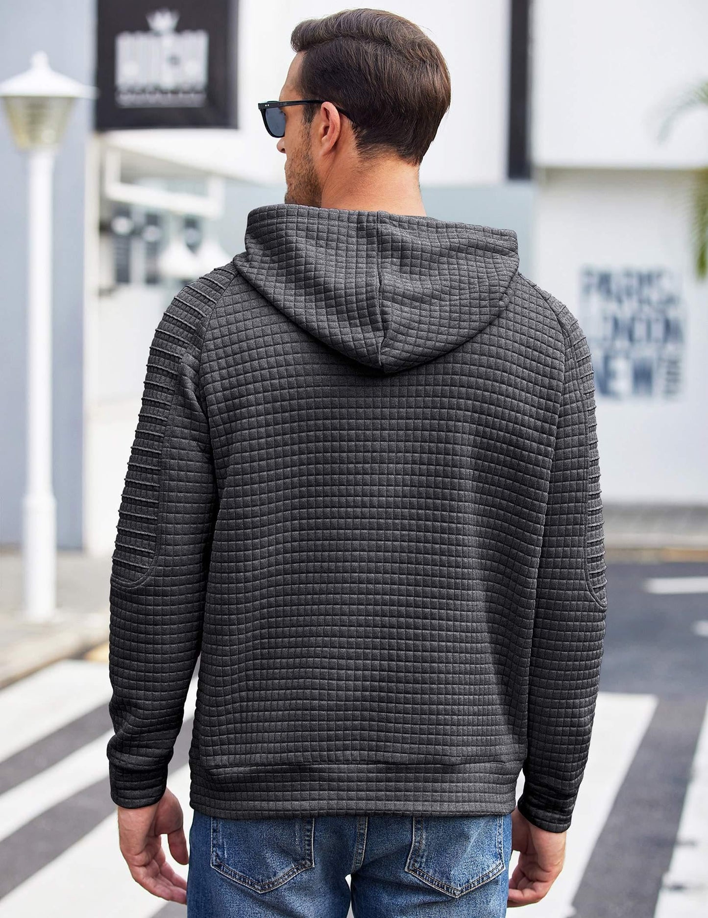 COOFANDY Mens Winter Sweatshirt Slim Fit Long Sleeve Knit Drawstring Hoodies for Men with Kanga Pocket, Dark Grey, 3X-Large