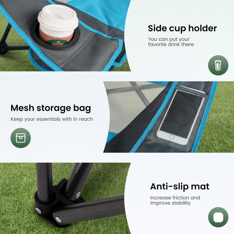 HIGH POINT SPORTS Camping Chairs with Shade, Heavy Duty Canopy Lounge Chair Sunshade Hiking Travel Chair with Cup Holder for Outdoor, Camping, Beach and Patio, Enamel Blue