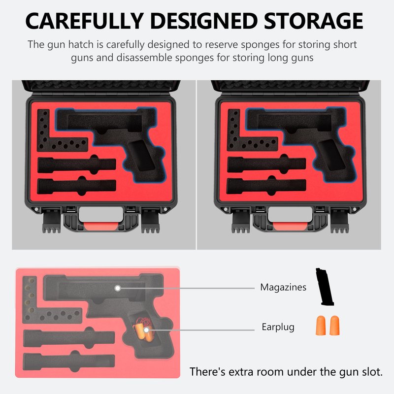 Kinghardcase Hard Gun Case Handguns for Glock Case Waterproof Pistol Case With Foam TSA Approved handgun case for GLOCK G17/G19/G43/G20/G21/G22/G23/G31/G32/G37/G38/G45 Pistol Accessories