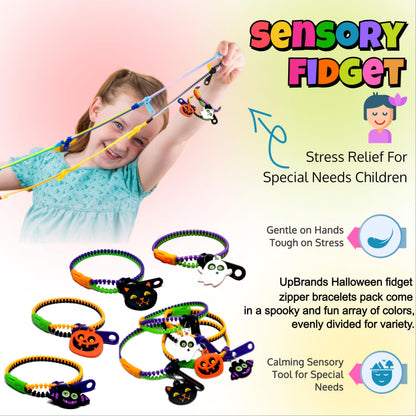 UpBrands 24-Pack Halloween Bracelets for Kids – Zipper Fidget Toys, Small Goodie Bag Stuffers, Party Favors, Trick-or-Treat Giveaways & Prizes
