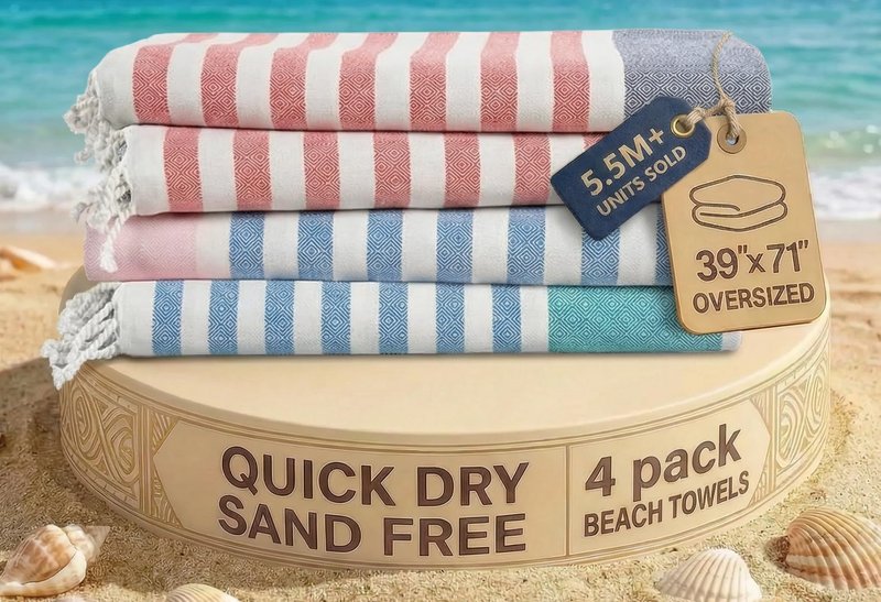 LANE LINEN Oversized Beach Towels 4 Pack - Extra Large, Absorbent & Quick Dry, No Sand, Pool Towels for Adults, 39"x71" - Multi