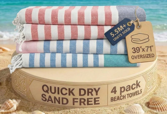 LANE LINEN Oversized Beach Towels 4 Pack - Extra Large, Absorbent & Quick Dry, No Sand, Pool Towels for Adults, 39"x71" - Multi