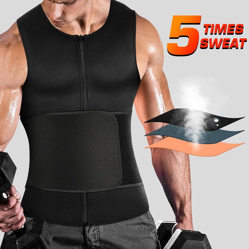 Men's Waist Trainer Sauna Suit - Compression Vest for Gym & Exercise | Sweat-Boosting Workout Top