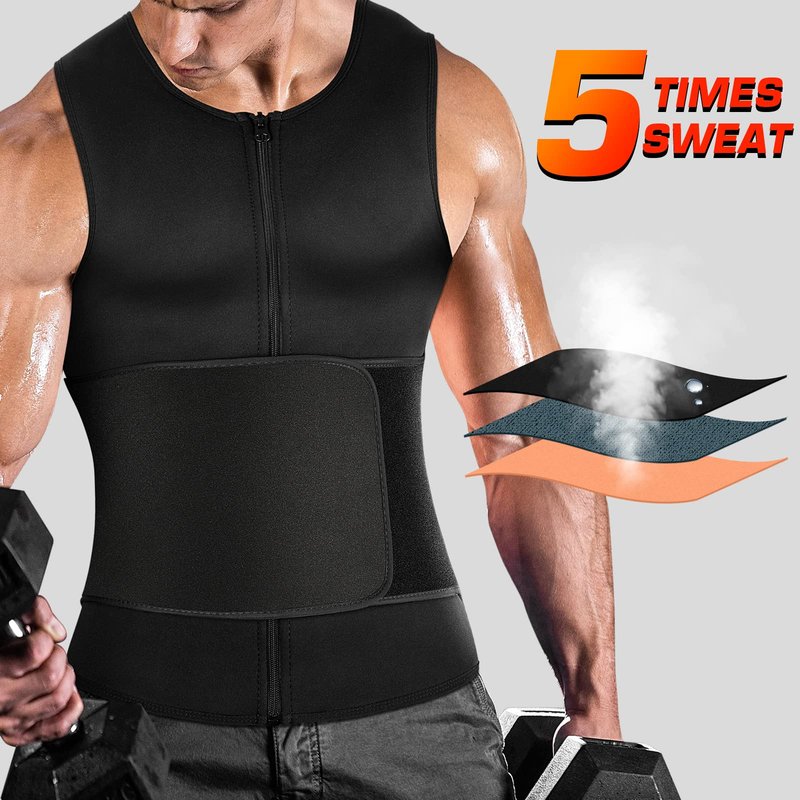 Cimkiz Mens Sweat Sauna Vest for Waist Trainer Zipper Neoprene Tank Top, Adjustable Sauna Workout Zipper Suit (Black, 5X-Large)
