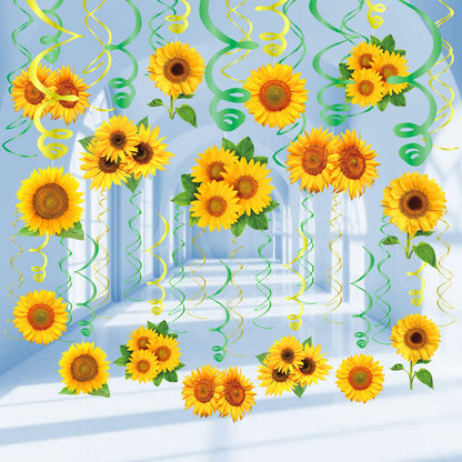 KALEFO 30PCS Sunflower Decorations Hanging Swirls Spring Summer Party Supplies Sun Flowers Foil Ceiling Wall Decor for Baby Shower Birthday Wedding Family Holiday Favors