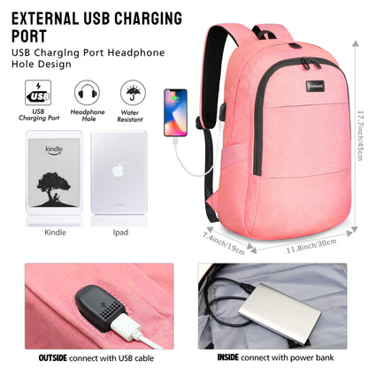 Travel Laptop Backpack Water Resistant Anti-Theft Bag with USB Charging Port and Lock 14/15.6Inch Computer Business Backpacks Gift for Men Women，Casual College School Student Bookbag,A-Coral Pink