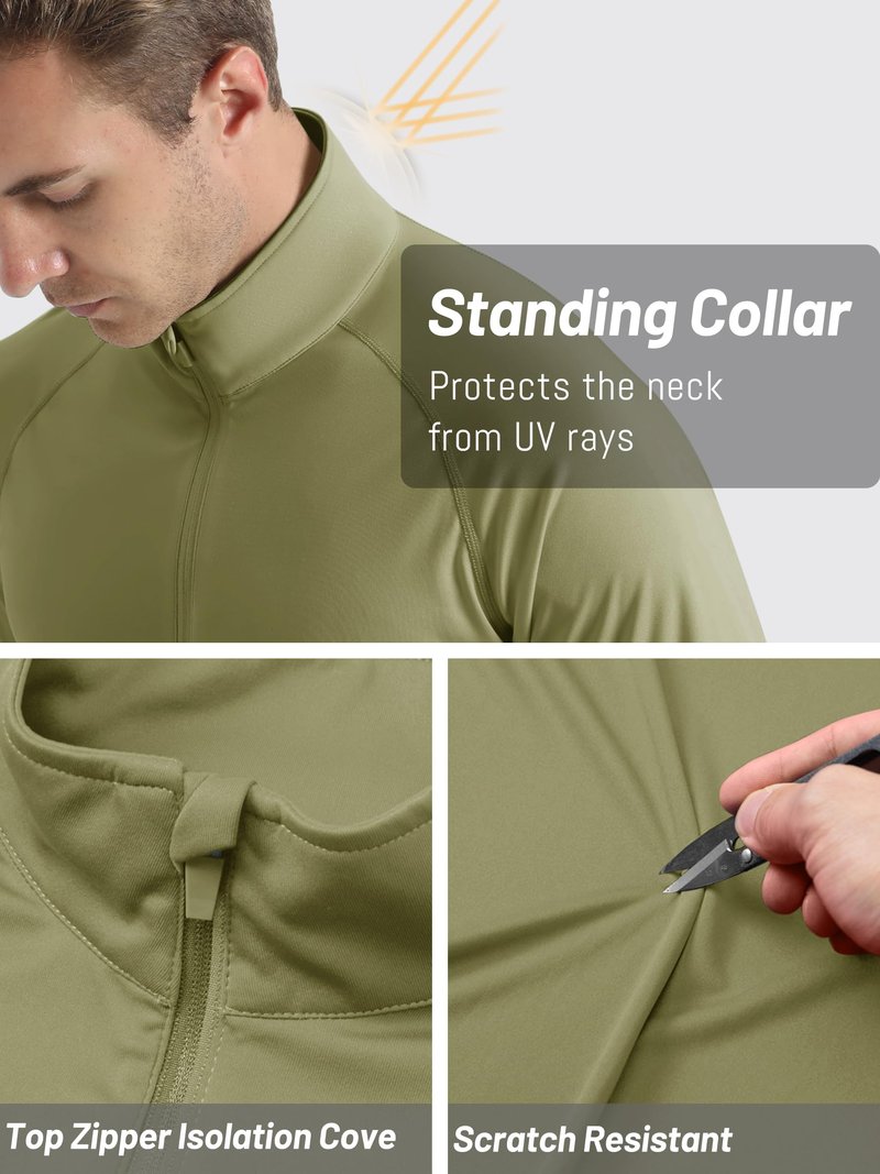 TACVASEN Men's Quarter Zip Pullover Golf Shirts Sun Protection Athletic Quick Dry Fit Sports Long Sleeve Running UV Outdoor Shirts Dull Cyan