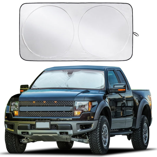 EcoNour Truck Windshield Sun Shade with Storage Pouch - Reflective 240T Material Truck Windshield Cover - Foldable Sun Shield UV Dashboard Protection from Sun Heat | X-Large (69 x 35 inches)