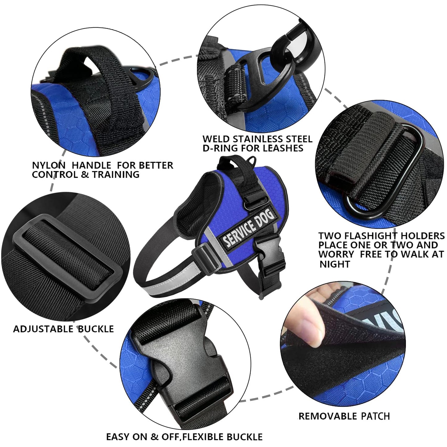 JSXD Dog Harness,No-Pull Service Dog Harness with Handle Adjustable Outdoor Pet Dog Vest 3M Reflective Nylon Material Vest for Breeds,Easy Control for Small Medium Large Dogs