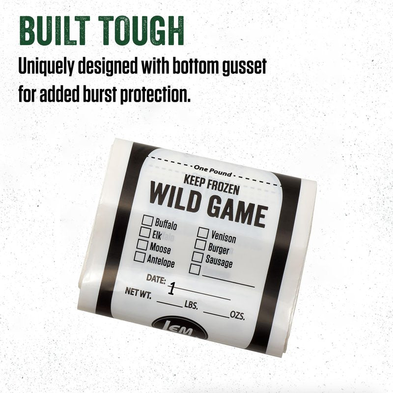 LEM Products 1 lb. Wild Game Bags, Polyethylene, White and Black, 100 Count