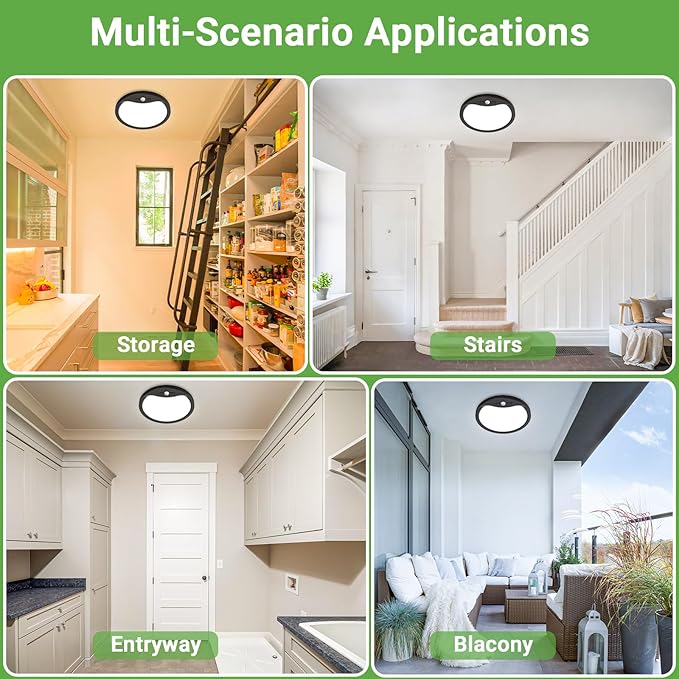 zemty 7inch 15W Motion Sensor Ceiling Light Wired, 3 Sensing Modes Motion Activated Closet Lights Black, 3000K/4000K/6500K Waterproof LED Ceiling Lamp for Pantry Closet Shower Hallway-1Pack