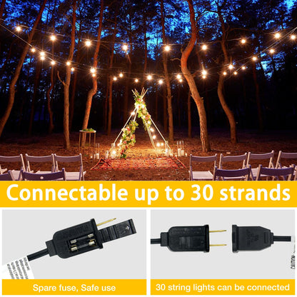 DAYBETTER Outdoor String Lights Waterproof LED Edison Outside Lights, 2200K 34 Shatterproof ST38 Bulbs, Hanging Umbrella Lite for Garden Camping Patio Porch Backyard Deck Balcony